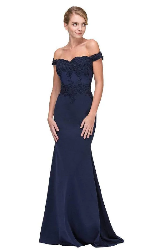 Eureka Fashion - 7100 Off Shoulder Lace Appliqued Jersey Mermaid Gown