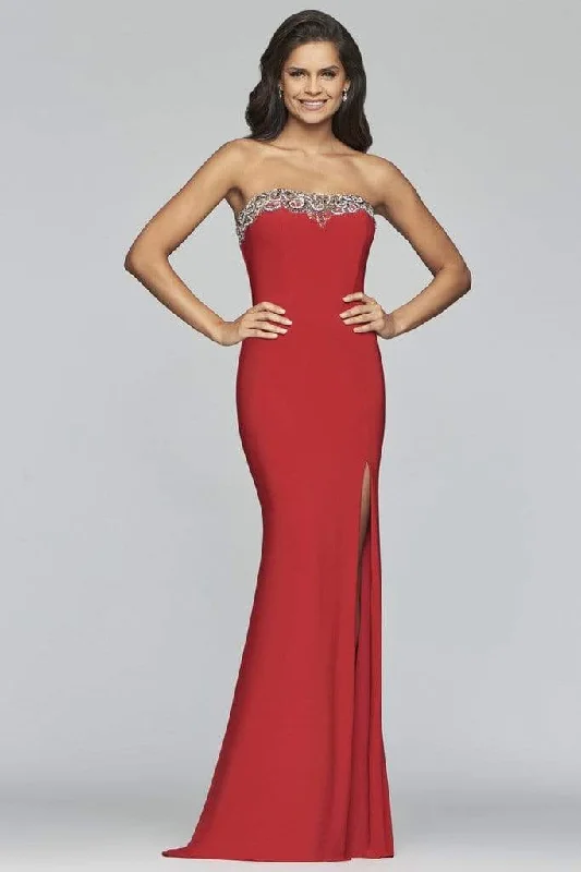 Faviana - S10200 Beaded Tulle Neckline Strapless Jersey Dress