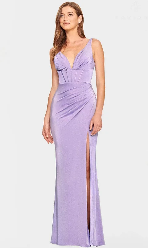 Faviana S10847 - Pleated V-Neck Evening Dress