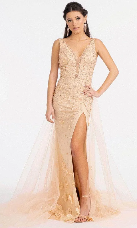 GLS by Gloria GL3011 - V-Neck Overskirt Prom Gown