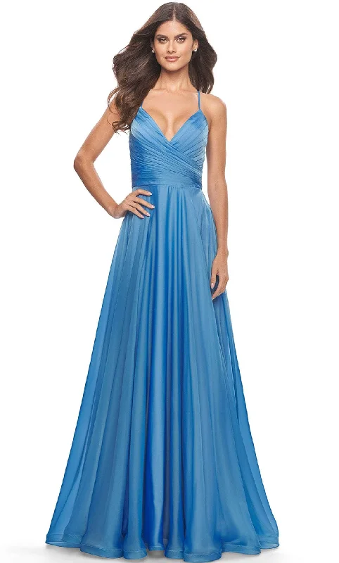 La Femme 30840 - Sleeveless A-Line Ruched Long Dress