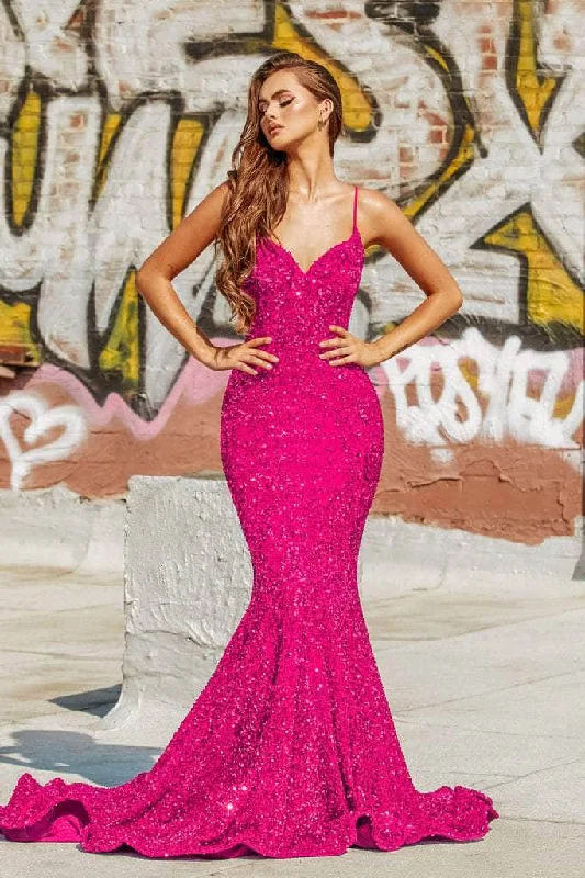 Portia and Scarlett - PS21207 Spaghetti Strap Sequin Simple Prom Mermaid Gown